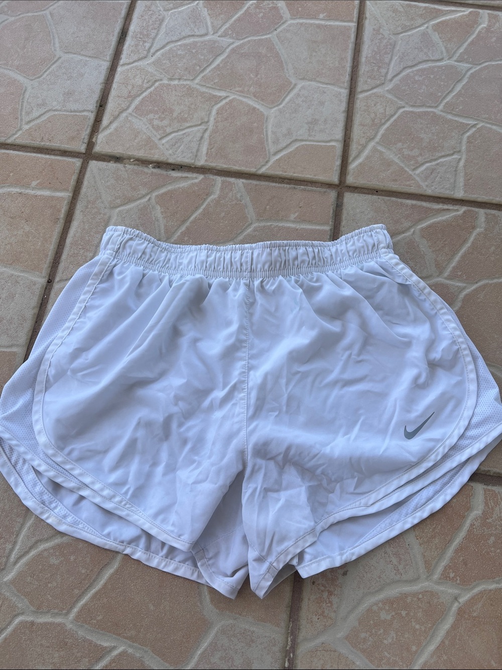 Nike White Women's Athletic Running Shorts with Silver Swoosh